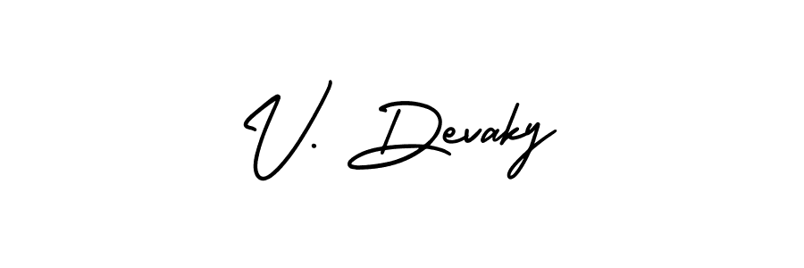 This is the best signature style for the V. Devaky name. Also you like these signature font (AmerikaSignatureDemo-Regular). Mix name signature. V. Devaky signature style 3 images and pictures png