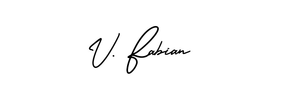 V. Fabian stylish signature style. Best Handwritten Sign (AmerikaSignatureDemo-Regular) for my name. Handwritten Signature Collection Ideas for my name V. Fabian. V. Fabian signature style 3 images and pictures png