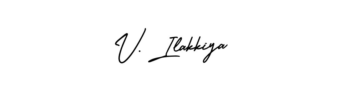 It looks lik you need a new signature style for name V. Ilakkiya. Design unique handwritten (AmerikaSignatureDemo-Regular) signature with our free signature maker in just a few clicks. V. Ilakkiya signature style 3 images and pictures png