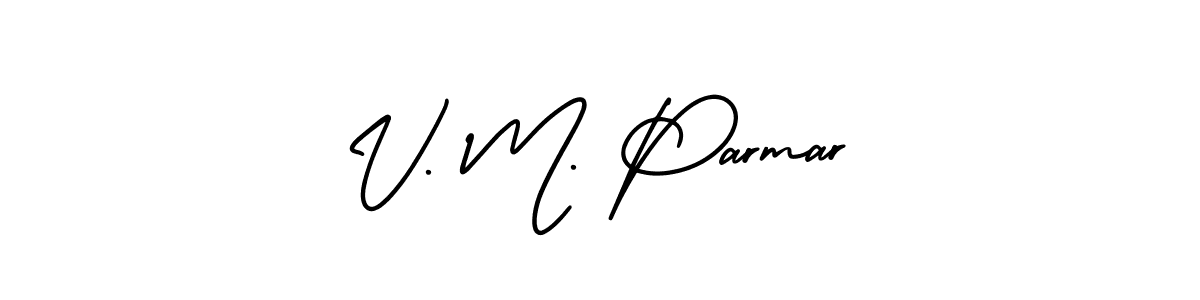 The best way (AmerikaSignatureDemo-Regular) to make a short signature is to pick only two or three words in your name. The name V. M. Parmar include a total of six letters. For converting this name. V. M. Parmar signature style 3 images and pictures png