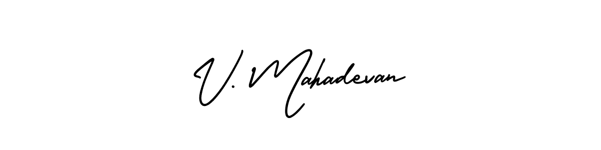 The best way (AmerikaSignatureDemo-Regular) to make a short signature is to pick only two or three words in your name. The name V. Mahadevan include a total of six letters. For converting this name. V. Mahadevan signature style 3 images and pictures png