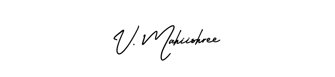 How to make V. Mahiishree name signature. Use AmerikaSignatureDemo-Regular style for creating short signs online. This is the latest handwritten sign. V. Mahiishree signature style 3 images and pictures png