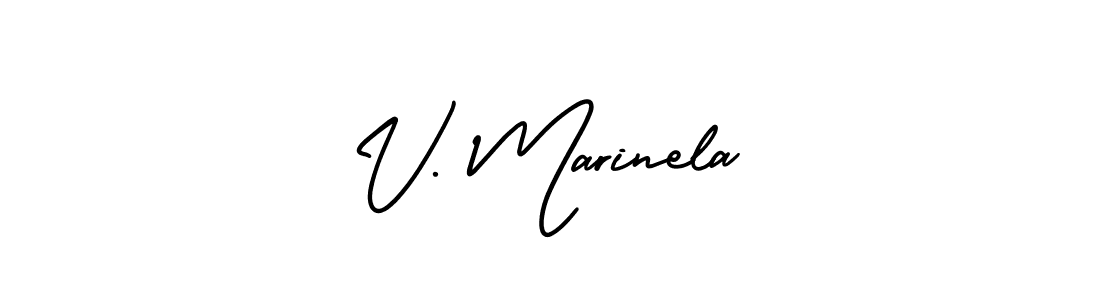 Design your own signature with our free online signature maker. With this signature software, you can create a handwritten (AmerikaSignatureDemo-Regular) signature for name V. Marinela. V. Marinela signature style 3 images and pictures png