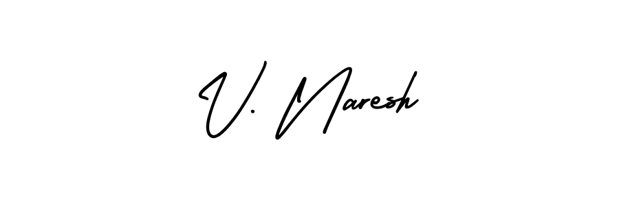 You should practise on your own different ways (AmerikaSignatureDemo-Regular) to write your name (V. Naresh) in signature. don't let someone else do it for you. V. Naresh signature style 3 images and pictures png