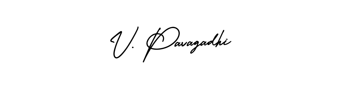 How to make V. Pavagadhi name signature. Use AmerikaSignatureDemo-Regular style for creating short signs online. This is the latest handwritten sign. V. Pavagadhi signature style 3 images and pictures png