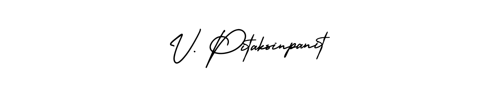 AmerikaSignatureDemo-Regular is a professional signature style that is perfect for those who want to add a touch of class to their signature. It is also a great choice for those who want to make their signature more unique. Get V. Pitaksinpanit name to fancy signature for free. V. Pitaksinpanit signature style 3 images and pictures png