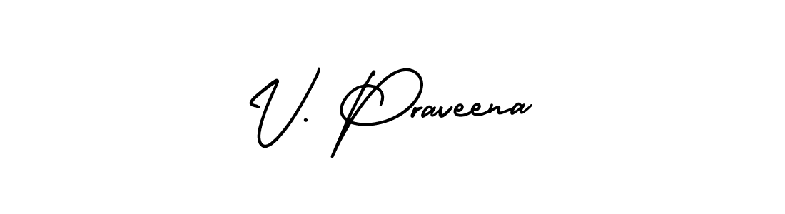 It looks lik you need a new signature style for name V. Praveena. Design unique handwritten (AmerikaSignatureDemo-Regular) signature with our free signature maker in just a few clicks. V. Praveena signature style 3 images and pictures png