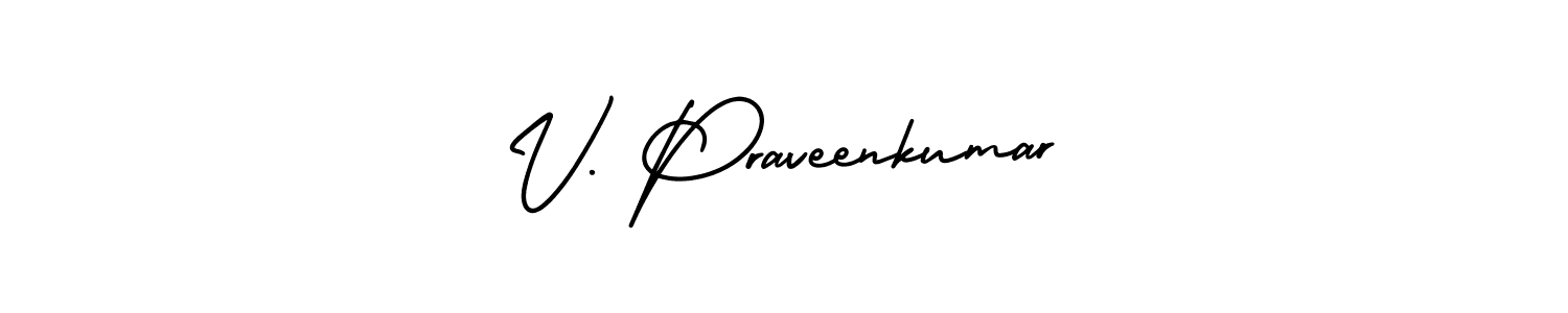 Use a signature maker to create a handwritten signature online. With this signature software, you can design (AmerikaSignatureDemo-Regular) your own signature for name V. Praveenkumar. V. Praveenkumar signature style 3 images and pictures png