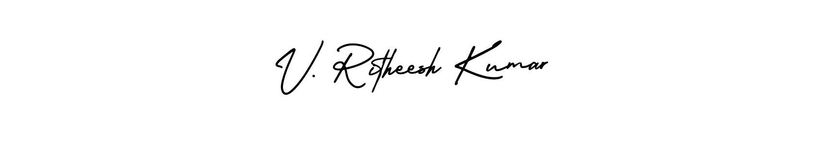 How to make V. Ritheesh Kumar signature? AmerikaSignatureDemo-Regular is a professional autograph style. Create handwritten signature for V. Ritheesh Kumar name. V. Ritheesh Kumar signature style 3 images and pictures png