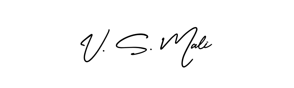 How to make V. S. Mali name signature. Use AmerikaSignatureDemo-Regular style for creating short signs online. This is the latest handwritten sign. V. S. Mali signature style 3 images and pictures png