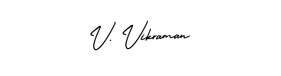 The best way (AmerikaSignatureDemo-Regular) to make a short signature is to pick only two or three words in your name. The name V. Vikraman include a total of six letters. For converting this name. V. Vikraman signature style 3 images and pictures png