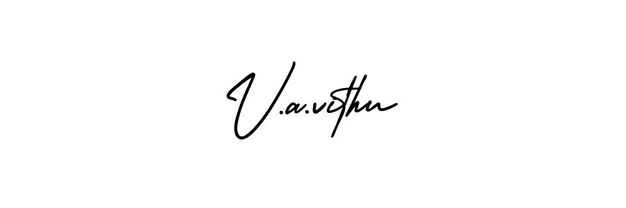 You can use this online signature creator to create a handwritten signature for the name V.a.vithu. This is the best online autograph maker. V.a.vithu signature style 3 images and pictures png