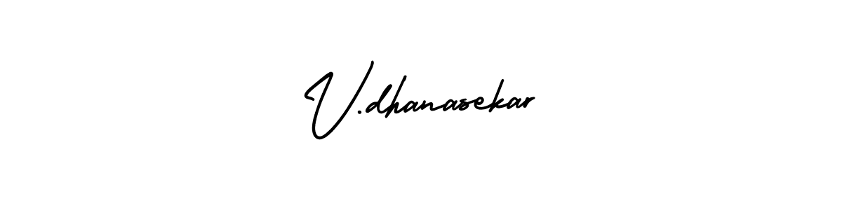 The best way (AmerikaSignatureDemo-Regular) to make a short signature is to pick only two or three words in your name. The name V.dhanasekar include a total of six letters. For converting this name. V.dhanasekar signature style 3 images and pictures png