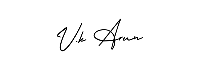 Make a beautiful signature design for name V.k Arun. With this signature (AmerikaSignatureDemo-Regular) style, you can create a handwritten signature for free. V.k Arun signature style 3 images and pictures png