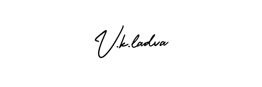 Similarly AmerikaSignatureDemo-Regular is the best handwritten signature design. Signature creator online .You can use it as an online autograph creator for name V.k.ladva. V.k.ladva signature style 3 images and pictures png