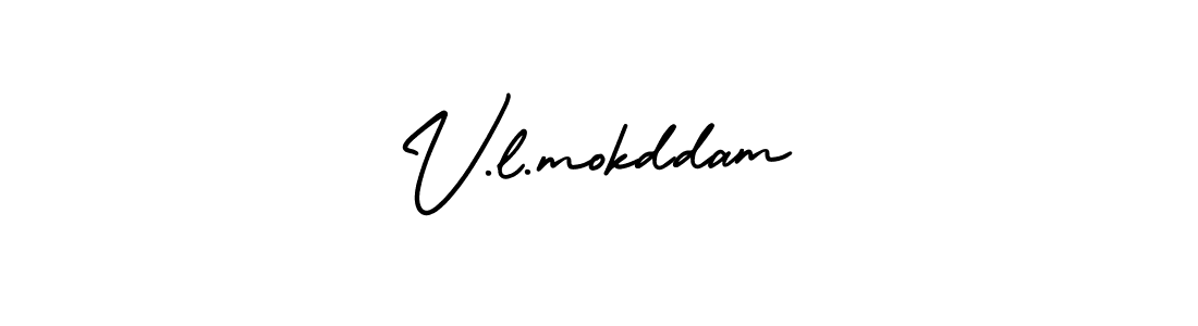 How to make V.l.mokddam name signature. Use AmerikaSignatureDemo-Regular style for creating short signs online. This is the latest handwritten sign. V.l.mokddam signature style 3 images and pictures png