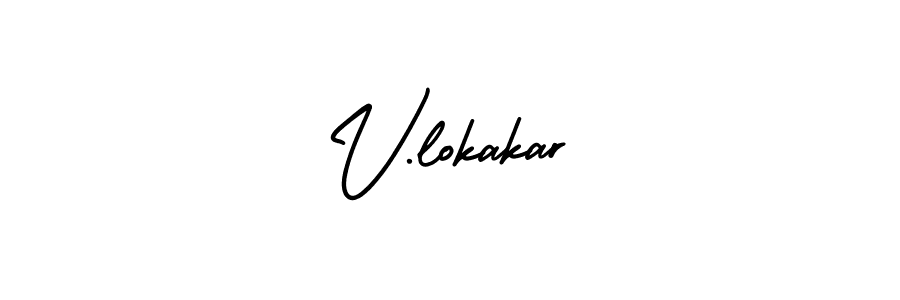 How to make V.lokakar name signature. Use AmerikaSignatureDemo-Regular style for creating short signs online. This is the latest handwritten sign. V.lokakar signature style 3 images and pictures png
