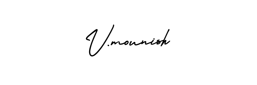 Check out images of Autograph of V.mounish name. Actor V.mounish Signature Style. AmerikaSignatureDemo-Regular is a professional sign style online. V.mounish signature style 3 images and pictures png