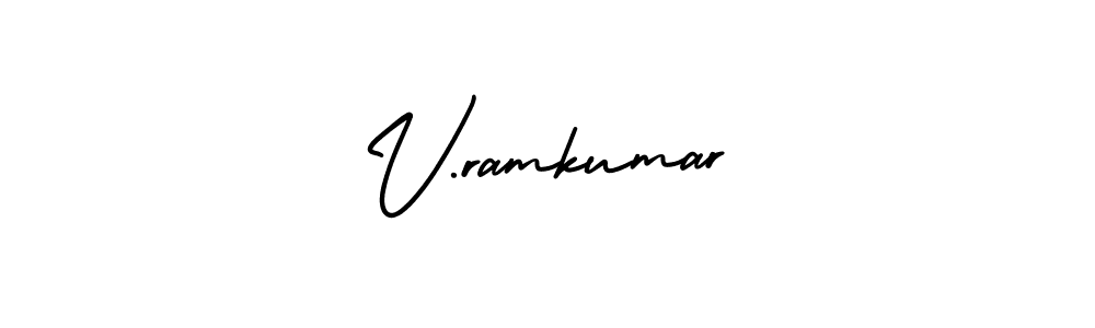 The best way (AmerikaSignatureDemo-Regular) to make a short signature is to pick only two or three words in your name. The name V.ramkumar include a total of six letters. For converting this name. V.ramkumar signature style 3 images and pictures png