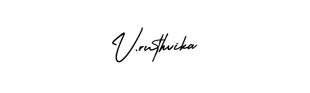 The best way (AmerikaSignatureDemo-Regular) to make a short signature is to pick only two or three words in your name. The name V.ruthvika include a total of six letters. For converting this name. V.ruthvika signature style 3 images and pictures png