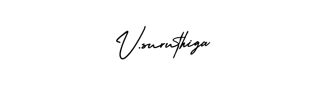 You should practise on your own different ways (AmerikaSignatureDemo-Regular) to write your name (V.suruthiga) in signature. don't let someone else do it for you. V.suruthiga signature style 3 images and pictures png