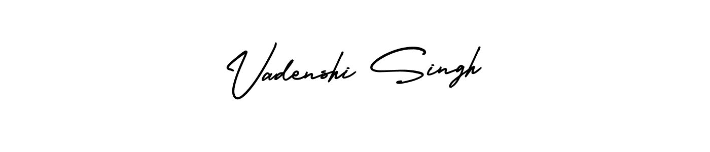 The best way (AmerikaSignatureDemo-Regular) to make a short signature is to pick only two or three words in your name. The name Vadenshi Singh include a total of six letters. For converting this name. Vadenshi Singh signature style 3 images and pictures png