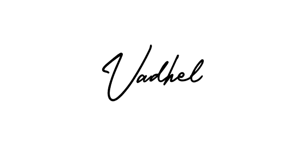 Use a signature maker to create a handwritten signature online. With this signature software, you can design (AmerikaSignatureDemo-Regular) your own signature for name Vadhel. Vadhel signature style 3 images and pictures png