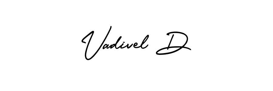 The best way (AmerikaSignatureDemo-Regular) to make a short signature is to pick only two or three words in your name. The name Vadivel D include a total of six letters. For converting this name. Vadivel D signature style 3 images and pictures png