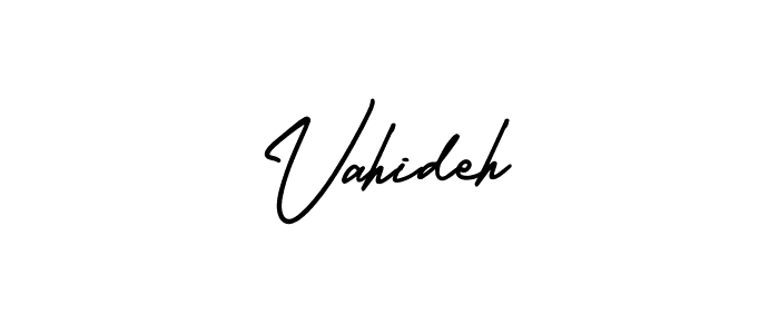 The best way (AmerikaSignatureDemo-Regular) to make a short signature is to pick only two or three words in your name. The name Vahideh include a total of six letters. For converting this name. Vahideh signature style 3 images and pictures png