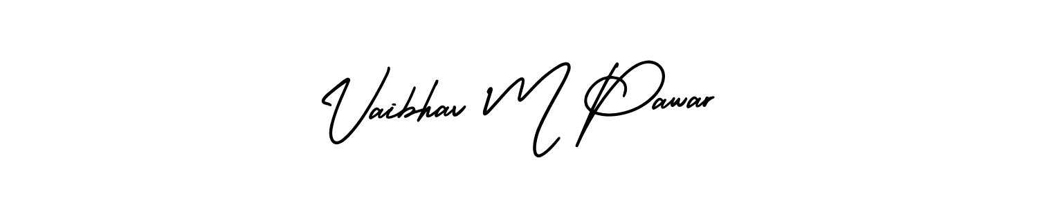 You should practise on your own different ways (AmerikaSignatureDemo-Regular) to write your name (Vaibhav M Pawar) in signature. don't let someone else do it for you. Vaibhav M Pawar signature style 3 images and pictures png