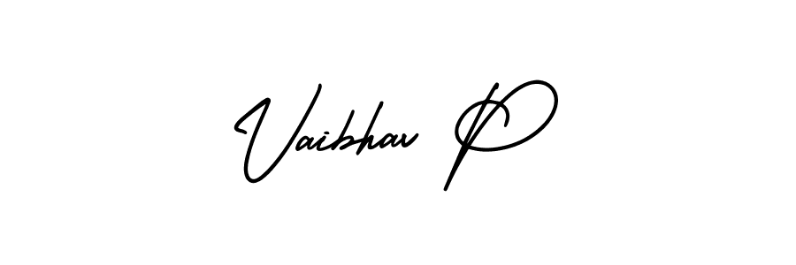 The best way (AmerikaSignatureDemo-Regular) to make a short signature is to pick only two or three words in your name. The name Vaibhav P include a total of six letters. For converting this name. Vaibhav P signature style 3 images and pictures png