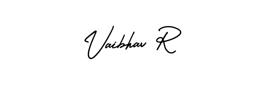 This is the best signature style for the Vaibhav R name. Also you like these signature font (AmerikaSignatureDemo-Regular). Mix name signature. Vaibhav R signature style 3 images and pictures png