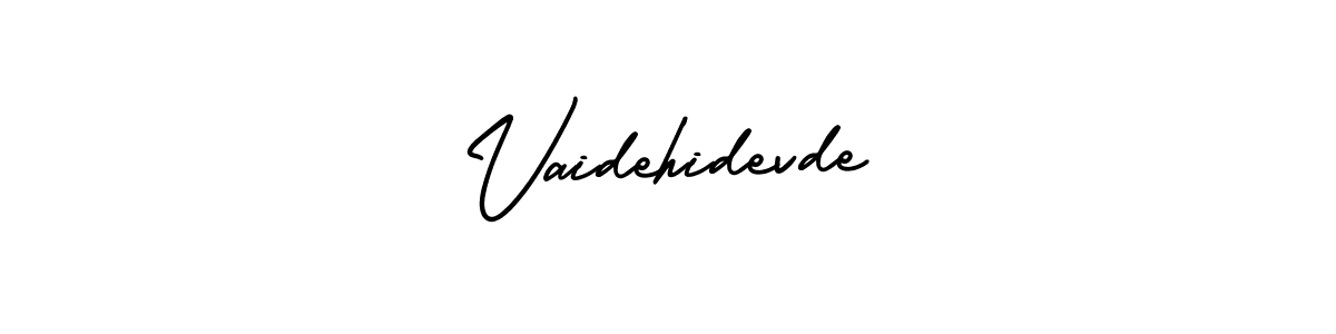 This is the best signature style for the Vaidehidevde name. Also you like these signature font (AmerikaSignatureDemo-Regular). Mix name signature. Vaidehidevde signature style 3 images and pictures png