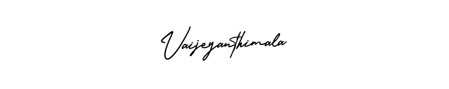 You should practise on your own different ways (AmerikaSignatureDemo-Regular) to write your name (Vaijeyanthimala) in signature. don't let someone else do it for you. Vaijeyanthimala signature style 3 images and pictures png