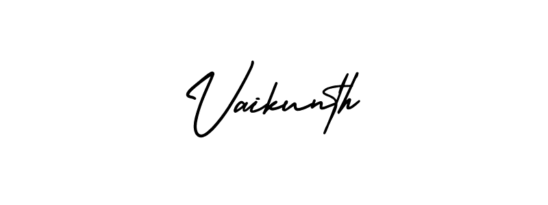 You should practise on your own different ways (AmerikaSignatureDemo-Regular) to write your name (Vaikunth) in signature. don't let someone else do it for you. Vaikunth signature style 3 images and pictures png