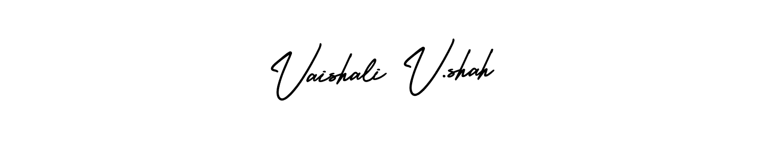 This is the best signature style for the Vaishali V.shah name. Also you like these signature font (AmerikaSignatureDemo-Regular). Mix name signature. Vaishali V.shah signature style 3 images and pictures png