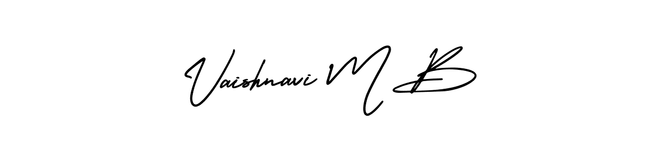 You should practise on your own different ways (AmerikaSignatureDemo-Regular) to write your name (Vaishnavi M B) in signature. don't let someone else do it for you. Vaishnavi M B signature style 3 images and pictures png