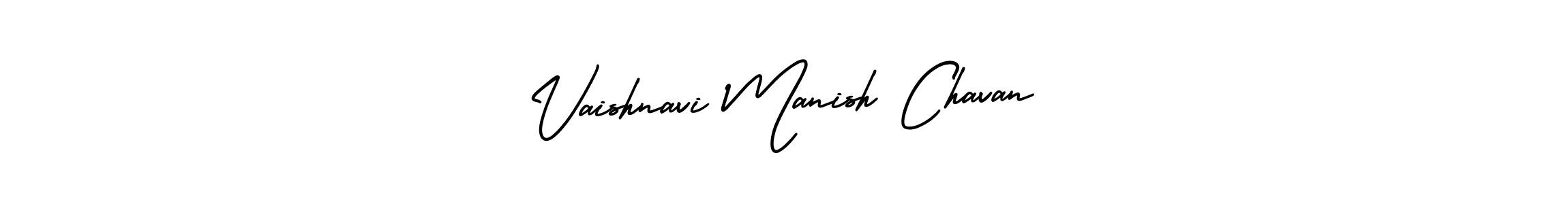 The best way (AmerikaSignatureDemo-Regular) to make a short signature is to pick only two or three words in your name. The name Vaishnavi Manish Chavan include a total of six letters. For converting this name. Vaishnavi Manish Chavan signature style 3 images and pictures png