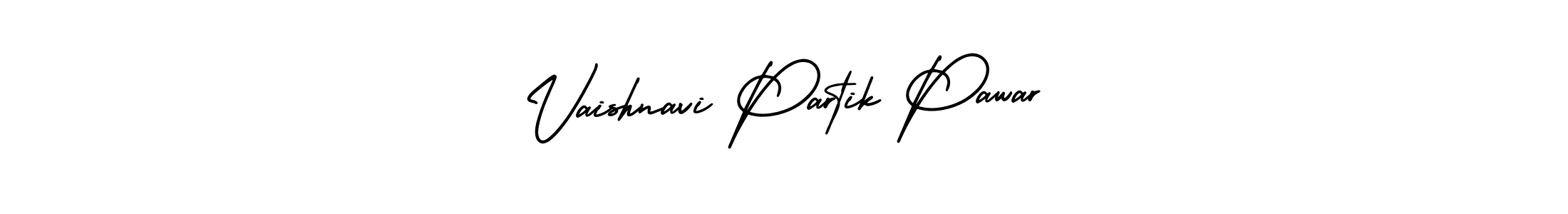 You should practise on your own different ways (AmerikaSignatureDemo-Regular) to write your name (Vaishnavi Partik Pawar) in signature. don't let someone else do it for you. Vaishnavi Partik Pawar signature style 3 images and pictures png