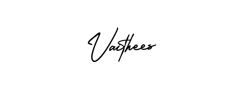 The best way (AmerikaSignatureDemo-Regular) to make a short signature is to pick only two or three words in your name. The name Vaithees include a total of six letters. For converting this name. Vaithees signature style 3 images and pictures png