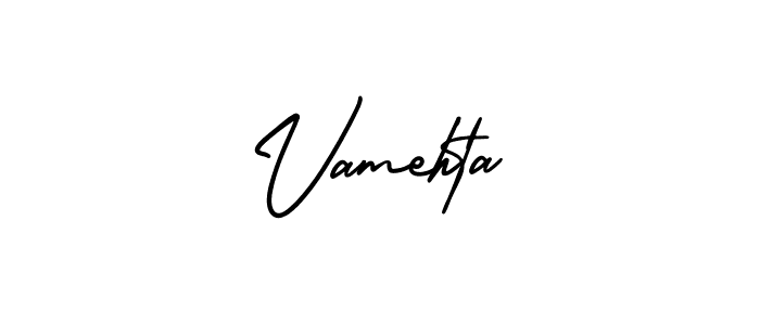 The best way (AmerikaSignatureDemo-Regular) to make a short signature is to pick only two or three words in your name. The name Vamehta include a total of six letters. For converting this name. Vamehta signature style 3 images and pictures png