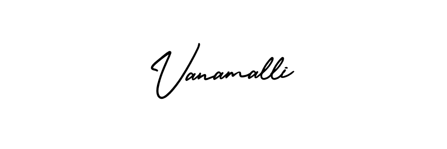 How to make Vanamalli name signature. Use AmerikaSignatureDemo-Regular style for creating short signs online. This is the latest handwritten sign. Vanamalli signature style 3 images and pictures png
