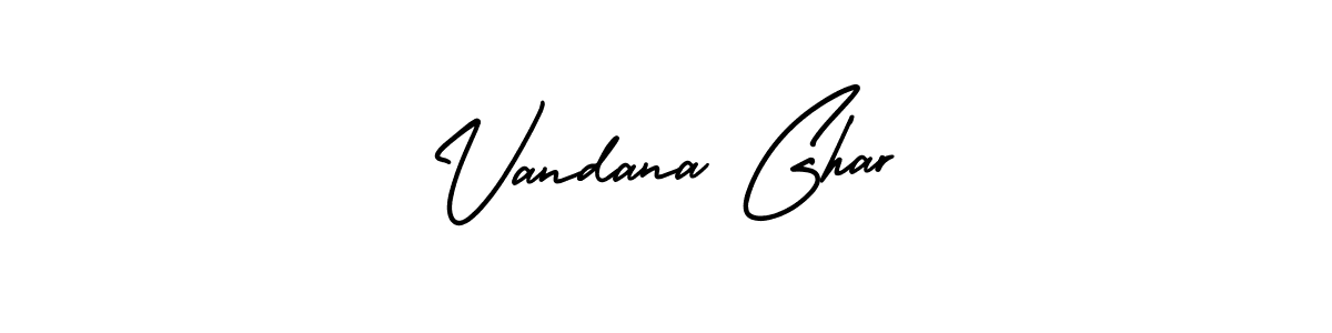 You should practise on your own different ways (AmerikaSignatureDemo-Regular) to write your name (Vandana Ghar) in signature. don't let someone else do it for you. Vandana Ghar signature style 3 images and pictures png