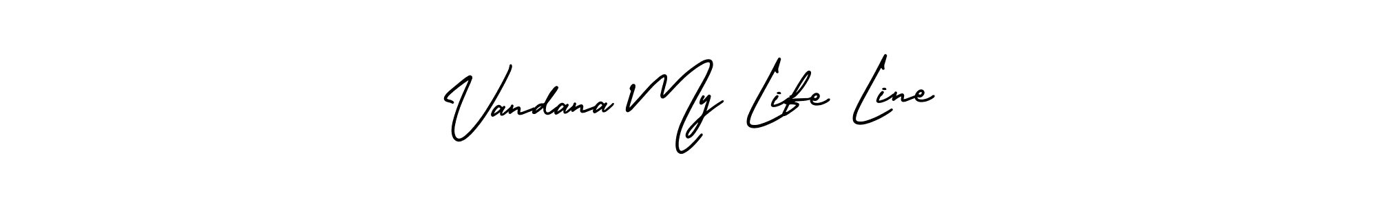 This is the best signature style for the Vandana My Life Line name. Also you like these signature font (AmerikaSignatureDemo-Regular). Mix name signature. Vandana My Life Line signature style 3 images and pictures png