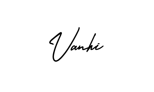 You should practise on your own different ways (AmerikaSignatureDemo-Regular) to write your name (Vanhi) in signature. don't let someone else do it for you. Vanhi signature style 3 images and pictures png