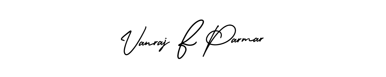 How to make Vanraj F Parmar signature? AmerikaSignatureDemo-Regular is a professional autograph style. Create handwritten signature for Vanraj F Parmar name. Vanraj F Parmar signature style 3 images and pictures png
