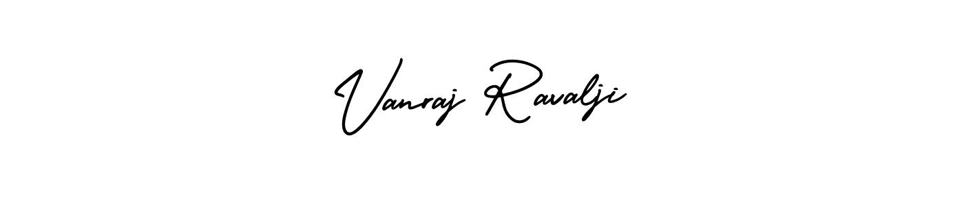 The best way (AmerikaSignatureDemo-Regular) to make a short signature is to pick only two or three words in your name. The name Vanraj Ravalji include a total of six letters. For converting this name. Vanraj Ravalji signature style 3 images and pictures png