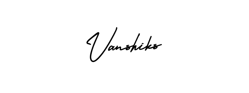 You should practise on your own different ways (AmerikaSignatureDemo-Regular) to write your name (Vanshiks) in signature. don't let someone else do it for you. Vanshiks signature style 3 images and pictures png