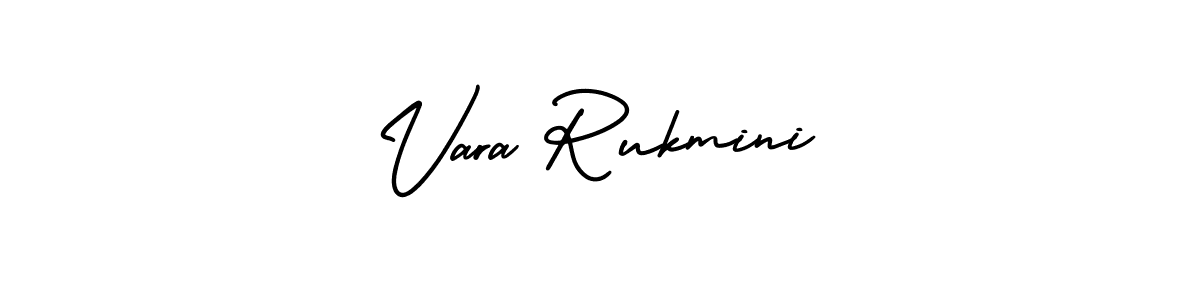 You should practise on your own different ways (AmerikaSignatureDemo-Regular) to write your name (Vara Rukmini) in signature. don't let someone else do it for you. Vara Rukmini signature style 3 images and pictures png