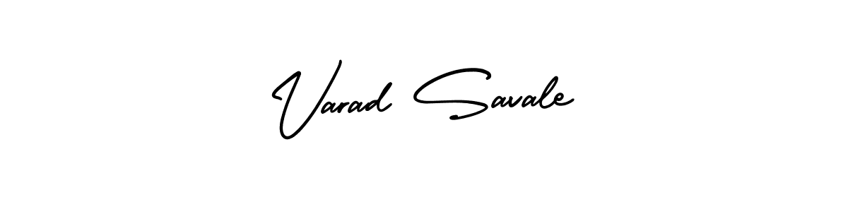 You should practise on your own different ways (AmerikaSignatureDemo-Regular) to write your name (Varad Savale) in signature. don't let someone else do it for you. Varad Savale signature style 3 images and pictures png